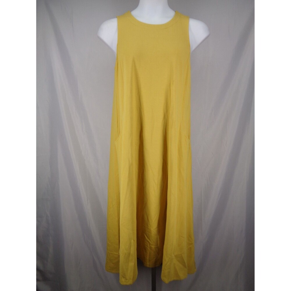 J Jill Wearever Collection Yellow Midi Dress Medium Pleat Back Sleeveless Pocket